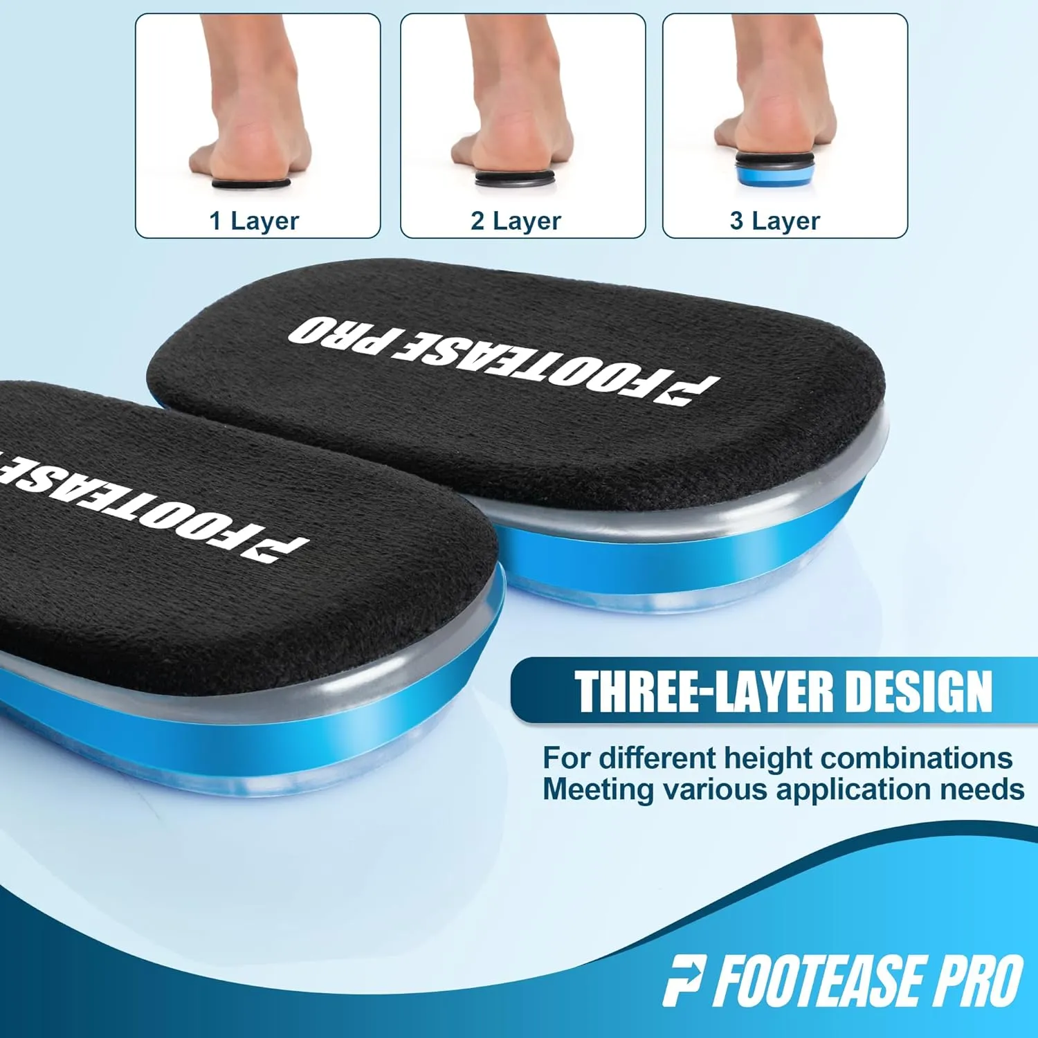3-Layer Adjustable Heel Wedge Lift  Height Increase Insoles for Leg Length Discrepancies, Heel Pain, and Achilles Tendonitis  Gel Heel Pads for Men & Women