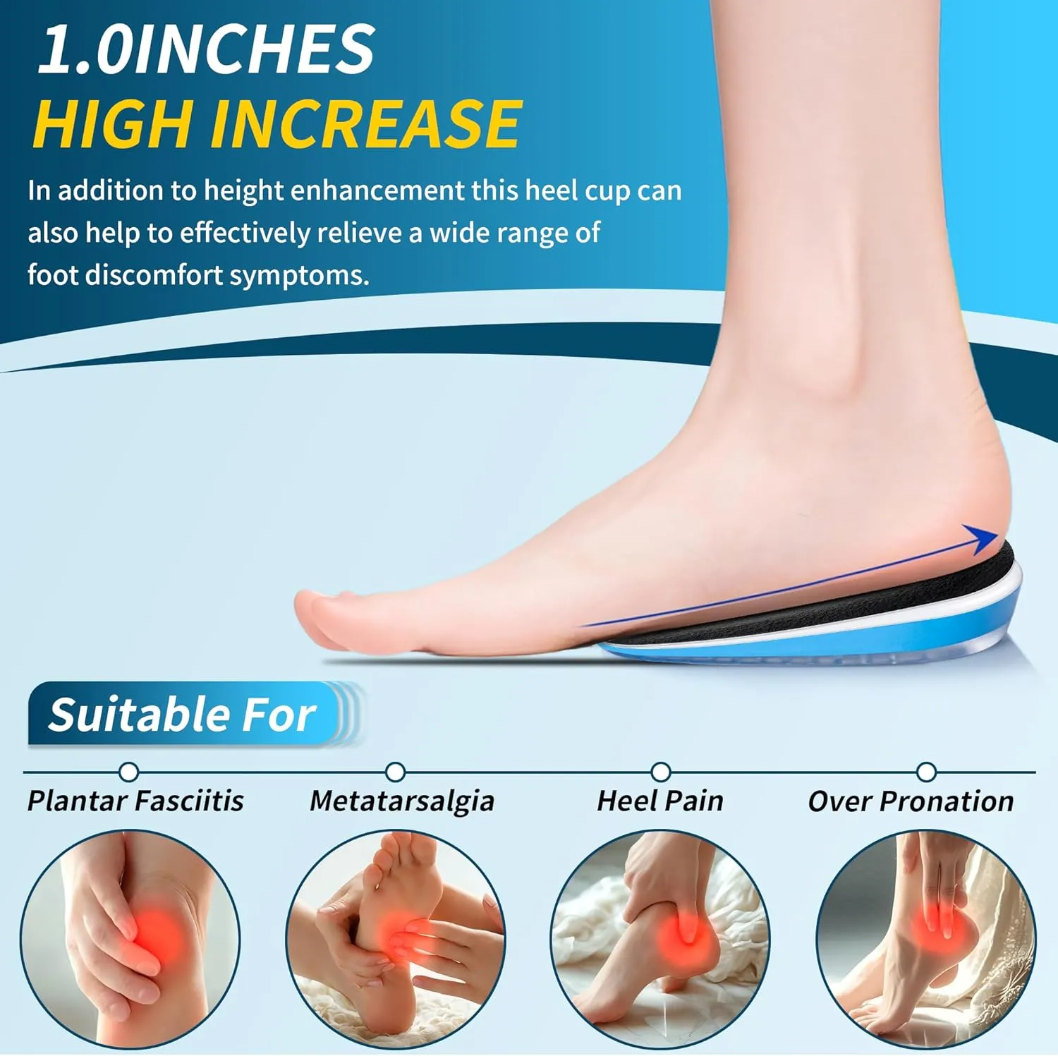 3-Layer Adjustable Heel Wedge Lift  Height Increase Insoles for Leg Length Discrepancies, Heel Pain, and Achilles Tendonitis  Gel Heel Pads for Men & Women