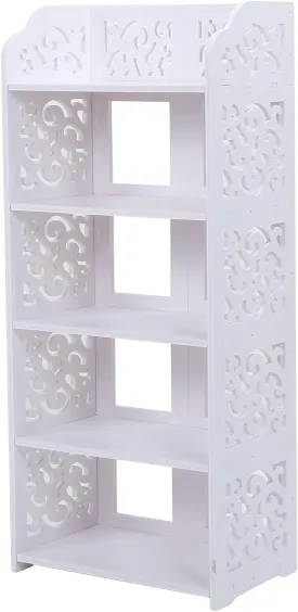 5 Tier Shoes Rack, Modern White Wood Shoe Storage Shelf Space Saving Shoe Display Stand, Standing Shoes Storage Tower Organizer Closet Shelves for Home Living Room Hallway Office