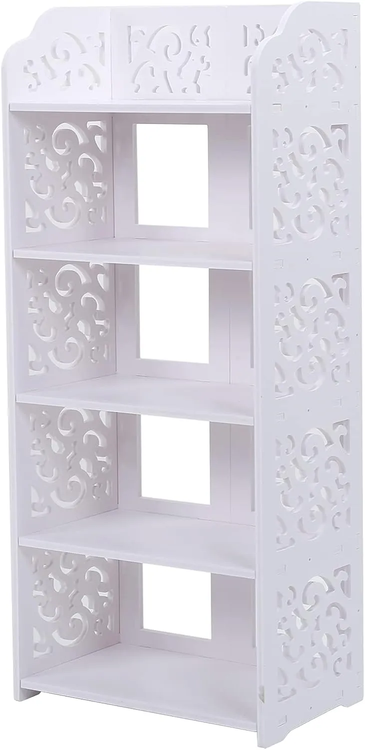 5 Tier Shoes Rack, Modern White Wood Shoe Storage Shelf Space Saving Shoe Display Stand, Standing Shoes Storage Tower Organizer Closet Shelves for Home Living Room Hallway Office
