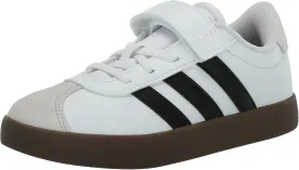 adidas VL Court 3.0 Elastic Lace Sneaker, White/Black/Grey, 11 US Unisex Little Kid