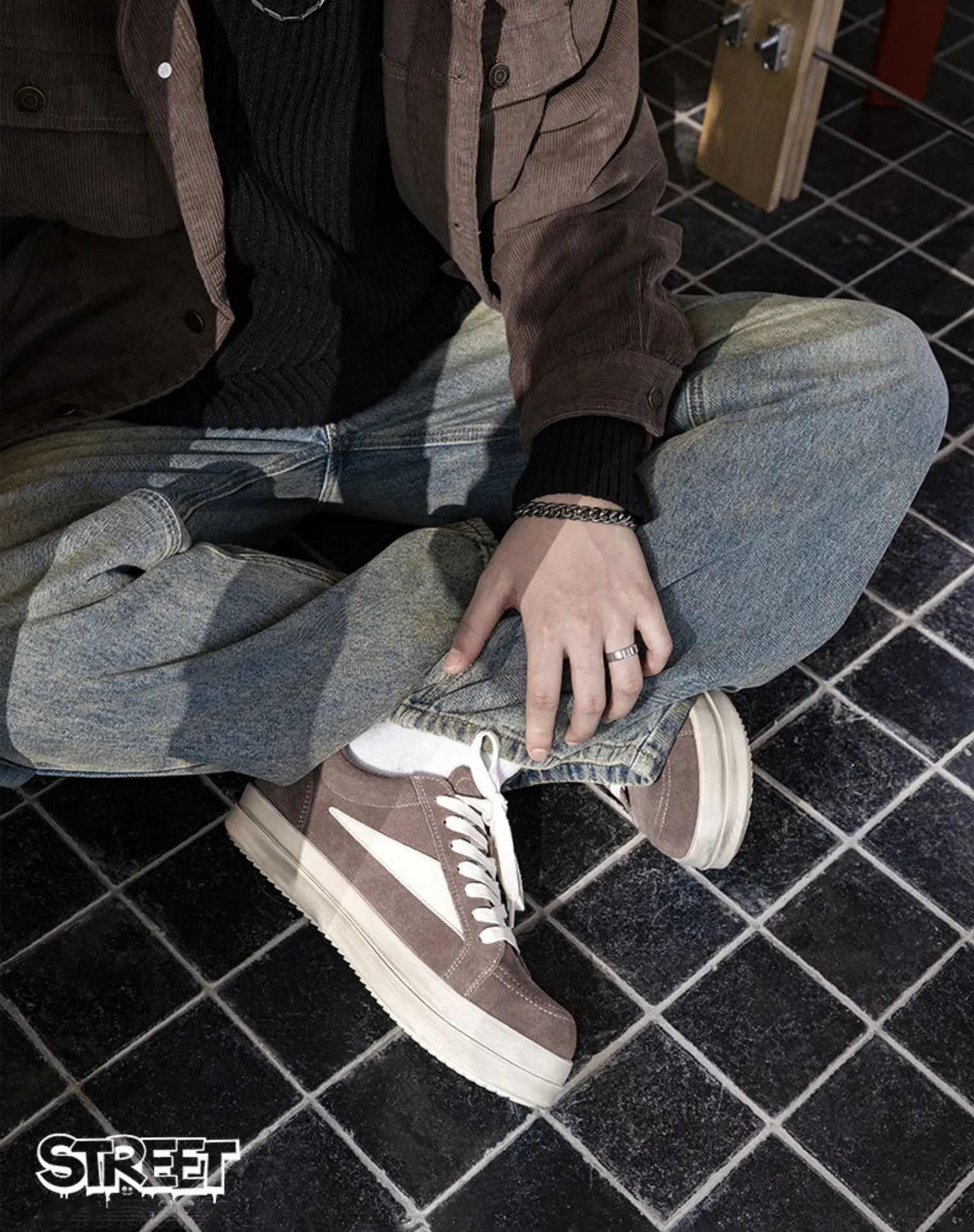 American Retro Suede Brown Thick-Soled Sports Men's Casual Shoes