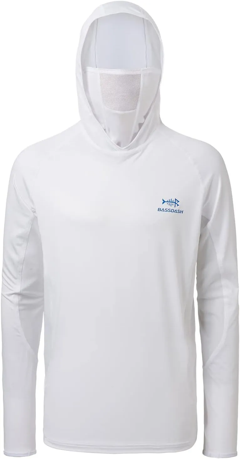 BASSDASH UPF 50  Men??s Long Sleeve Fishing Shirt with Mask UV Neck Gaiter Hoodie