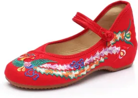 Chinese Embroidered Flats Women's Black Red Asian Traditional Mary Jane Ballet Yoga Shoes Rubber Sole