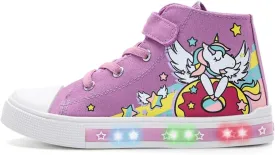 EUXTERPA Kids Toddler Sneakers Light Up Flashing Shoes Girls Boys Easy Fasten High Top Walking Canvas Sneaker