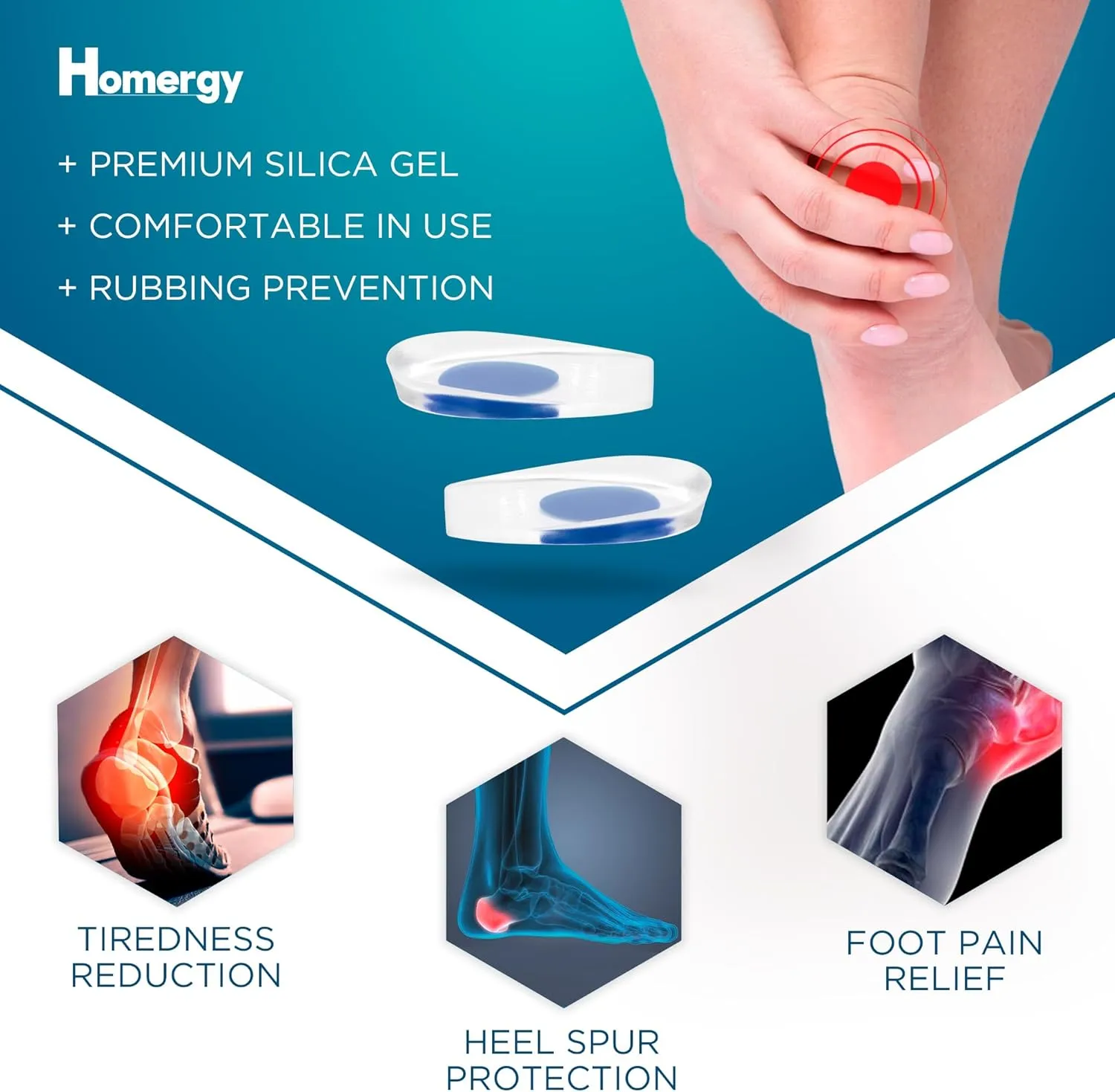 Gel Silicone Heel Cups/Pads, 2 Pack, FSA HSA Eligible, for Achilles Tendonitis, Shoe Wedge Inserts for Plantar Fasciitis, Bone Spur, Foot Pain Relief Support, Comfort Cushion Insoles for Women/Men