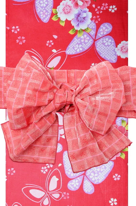 Girls yukata and  obi belt set / GY #01 (3-4)