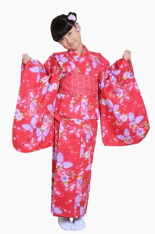 Girls yukata and  obi belt set / GY #01 (7-8)