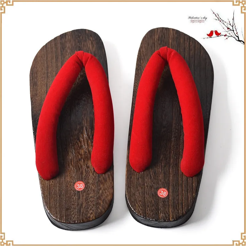 Japanese Traditional Sakura Print Clog Geta Rount Toe Wooden Shoes Outdoor Flip Flops