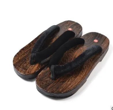Japanese Traditional Sakura Print Clog Geta Rount Toe Wooden Shoes Outdoor Flip Flops