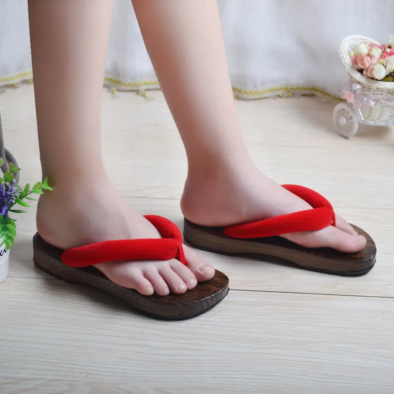 Japanese Traditional Sakura Print Clog Geta Rount Toe Wooden Shoes Outdoor Flip Flops