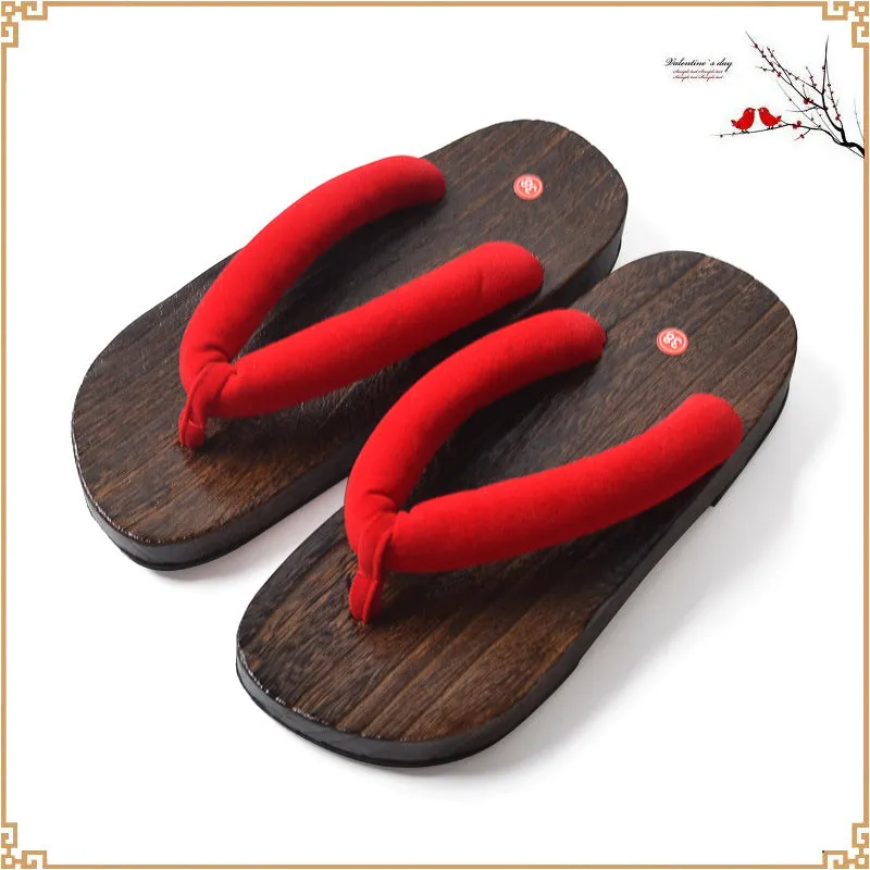 Japanese Traditional Sakura Print Clog Geta Rount Toe Wooden Shoes Outdoor Flip Flops