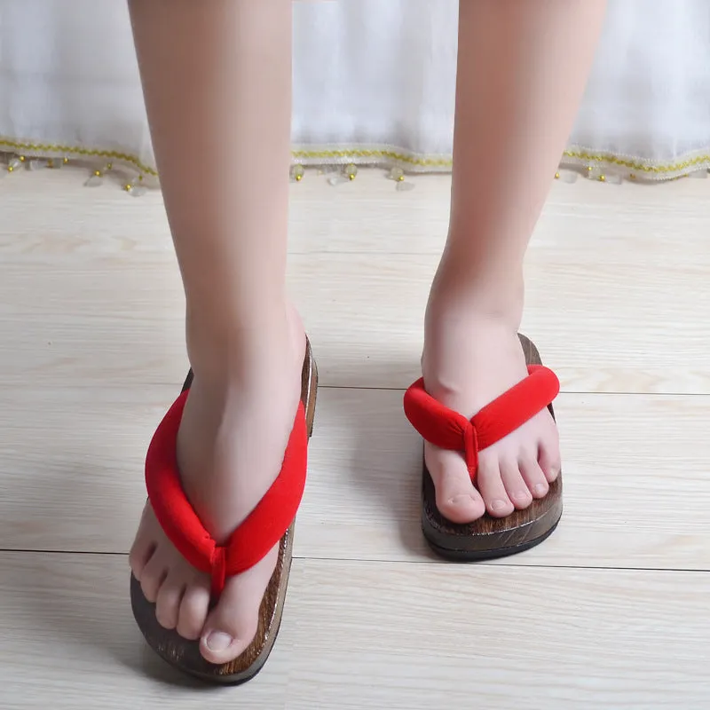 Japanese Traditional Sakura Print Clog Geta Rount Toe Wooden Shoes Outdoor Flip Flops