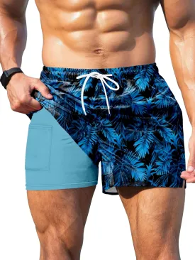 Keevoom Mens Swim Trunks Compression Liner Swim Shorts Quick Dry Swimwear Swimsuit Bathing Suits Board Shorts with Pockets
