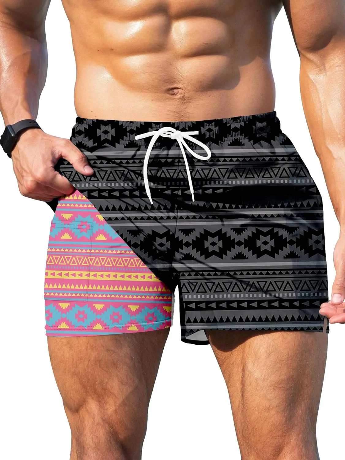 Keevoom Mens Swim Trunks Compression Liner Swim Shorts Quick Dry Swimwear Swimsuit Bathing Suits Board Shorts with Pockets
