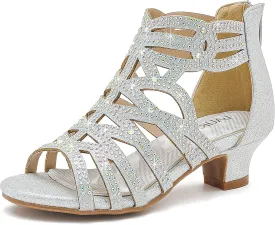 Little Girls Sandals High Heels Formal Shoes Open Toe Pump Sandals Glitter Party Wedding Shoes for Big Kids Toddler