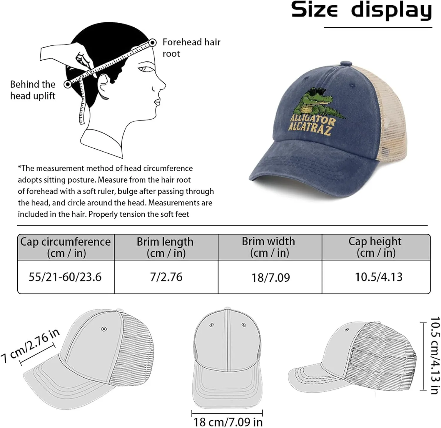 Made in US Florida Everglades Alligator Alcatraz Hat for Men Baseball Caps Trendy Washed Running Hat