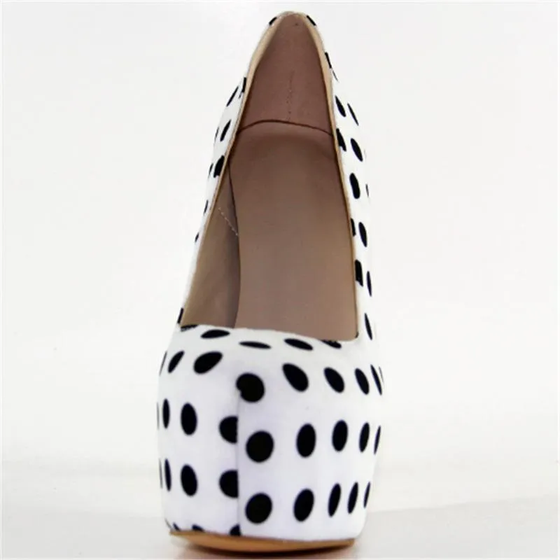 Polka Dot Rounded Toe Stiletto High Heel Pumps