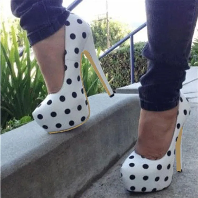 Polka Dot Rounded Toe Stiletto High Heel Pumps