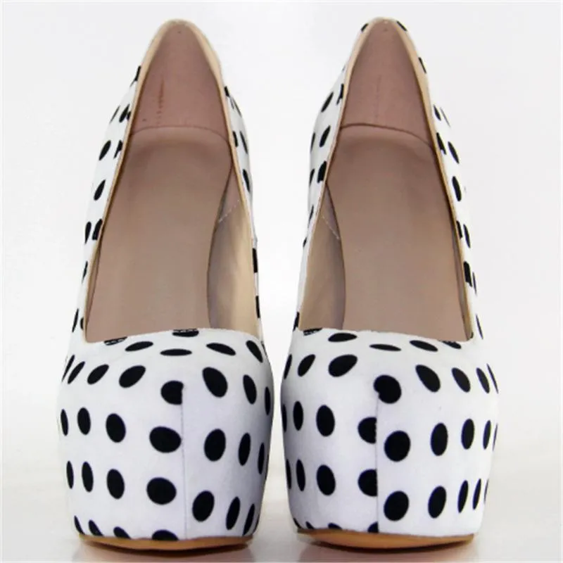Polka Dot Rounded Toe Stiletto High Heel Pumps