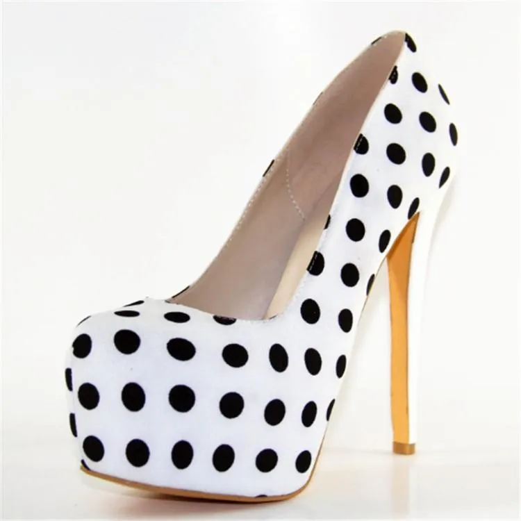 Polka Dot Rounded Toe Stiletto High Heel Pumps