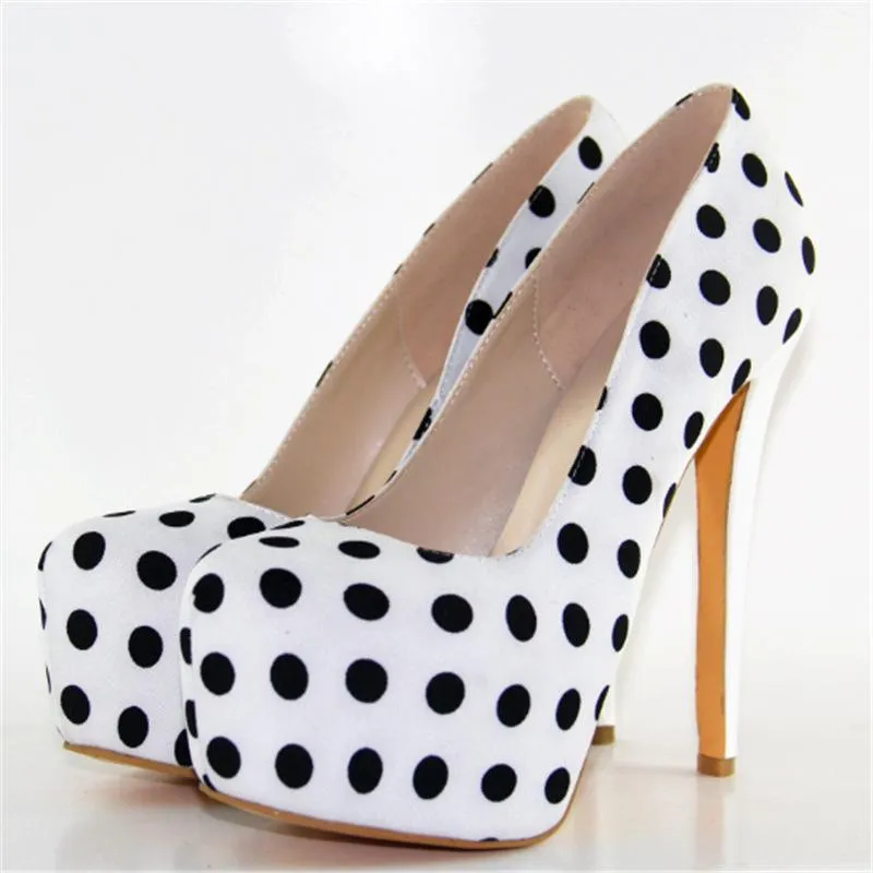 Polka Dot Rounded Toe Stiletto High Heel Pumps