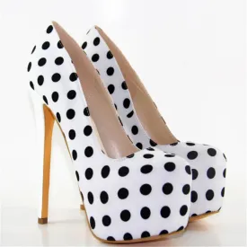 Polka Dot Rounded Toe Stiletto High Heel Pumps