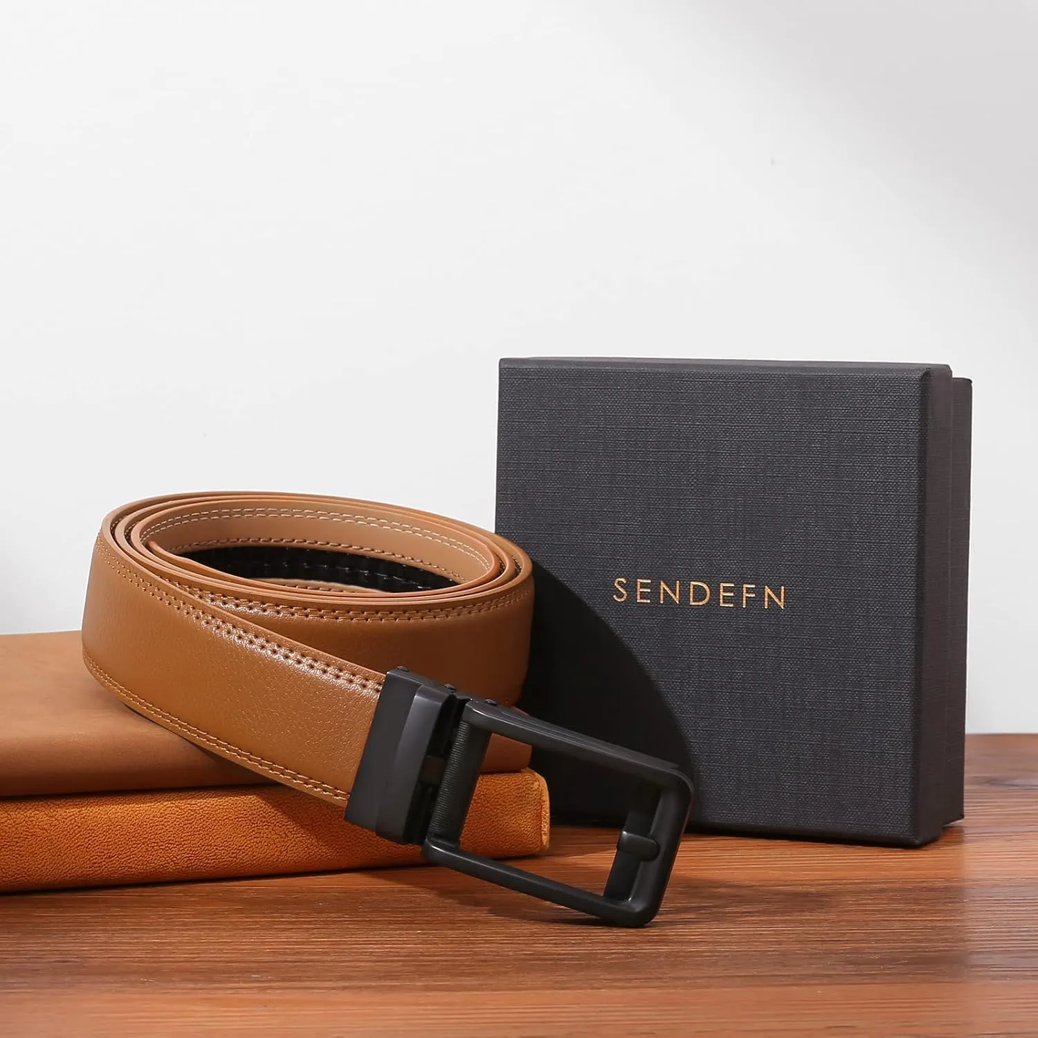 SENDEFN Men's Leather Dress Casual Belt 1 3/8" Automatic Adjustable Click Buckle Belts with Gift Box