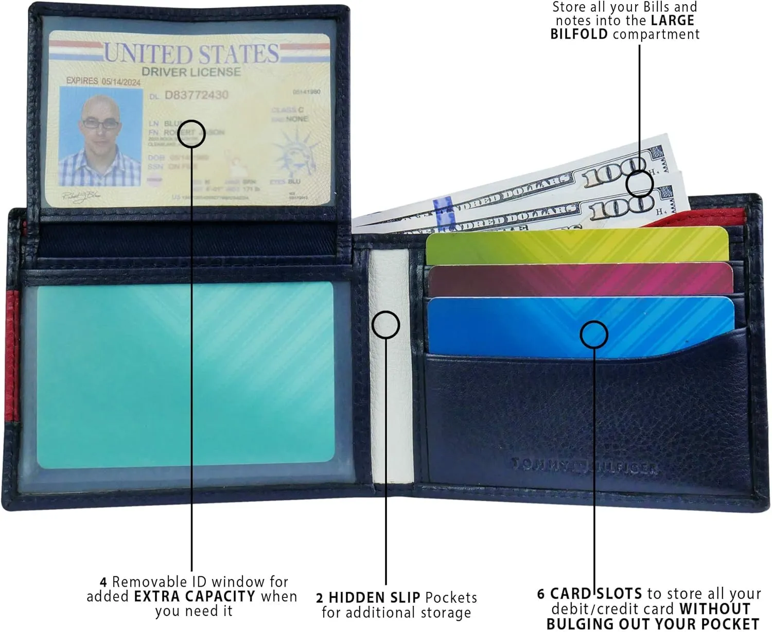 Tommy Hilfiger Men's Passcase Wallet with Removable ID Window