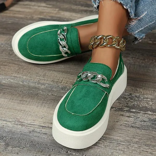 Women's Fashion Thick Sole Suede Chain Casual Shoes 00488111S